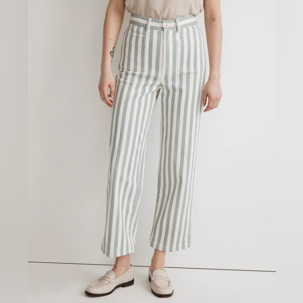 Madewell Emmett 2.0 wide leg crop pants in stripe patch pocket edition size 32